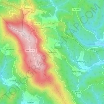 Topografische kaart Cerquedo, hoogte, reliëf