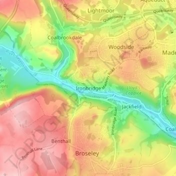 Topografische kaart Ironbridge, hoogte, reliëf
