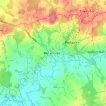 Topografische kaart Bucks Green, hoogte, reliëf