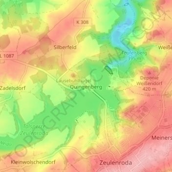 Topografische kaart Quingenberg, hoogte, reliëf