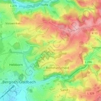 Topografische kaart Grube, hoogte, reliëf