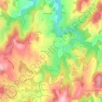Topografische kaart Garnier, hoogte, reliëf