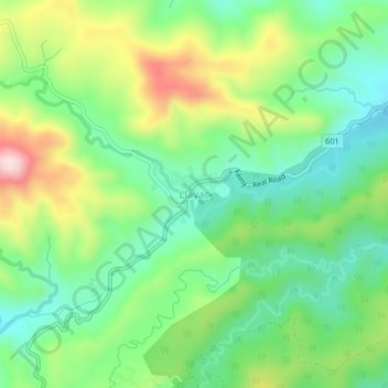 Topografische kaart Llavac, hoogte, reliëf