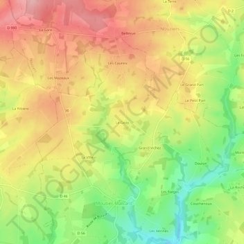 Topografische kaart Le Geay, hoogte, reliëf