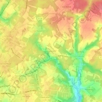 Topografische kaart Les Landes, hoogte, reliëf