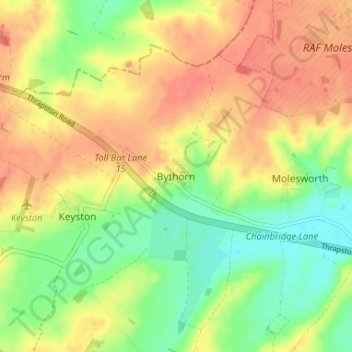 Topografische kaart Bythorn, hoogte, reliëf
