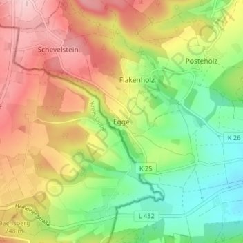 Topografische kaart Egge, hoogte, reliëf