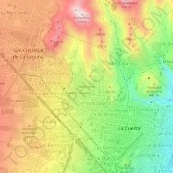 Topografische kaart Valle Colino, hoogte, reliëf