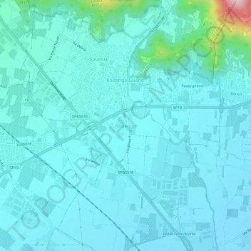 Topografische kaart Rodengo, hoogte, reliëf