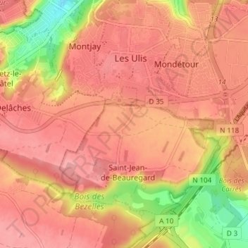 Topografische kaart Villeziers, hoogte, reliëf