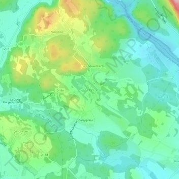 Topografische kaart Creys, hoogte, reliëf