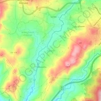 Topografische kaart Cepães, hoogte, reliëf