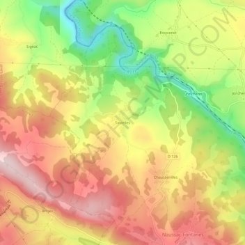 Topografische kaart Sinzelles, hoogte, reliëf