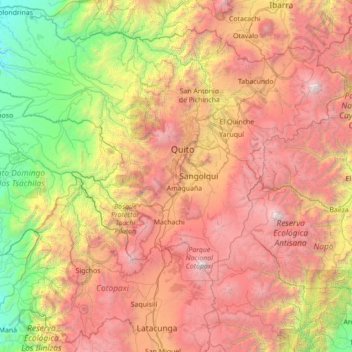 Topografische kaart Turubamba, hoogte, reliëf