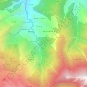 Topografische kaart Jangay, hoogte, reliëf