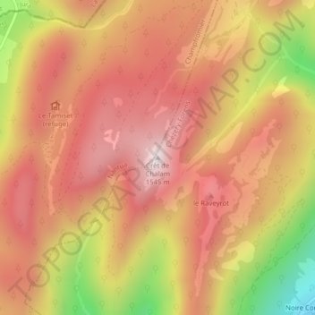 Topografische kaart Crêt de Chalam, hoogte, reliëf