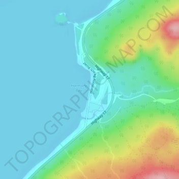 Topografische kaart Harmony Beach, hoogte, reliëf