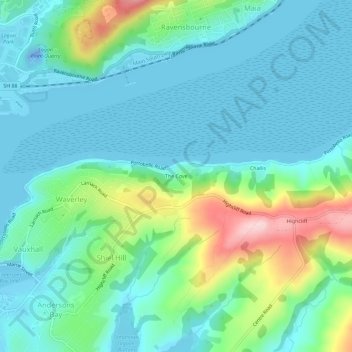 Topografische kaart The Cove, hoogte, reliëf