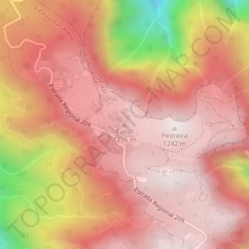 Topografische kaart Fanal, hoogte, reliëf
