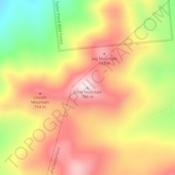 Topografische kaart Bitch Mountain, hoogte, reliëf