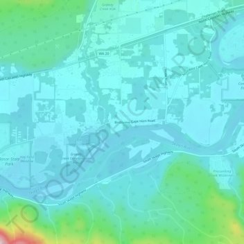 Topografische kaart Birdsview, hoogte, reliëf