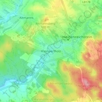 Topografische kaart Kleinpertholz, hoogte, reliëf