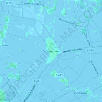 Topografische kaart Großenmeer, hoogte, reliëf