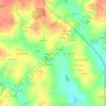 Topografische kaart Malabri, hoogte, reliëf