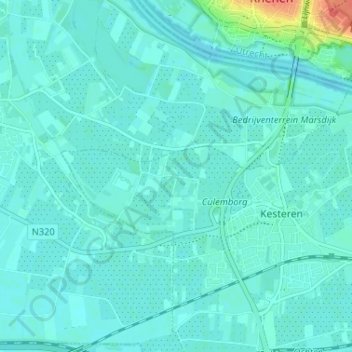 Topografische kaart Lede en Oudewaard, hoogte, reliëf