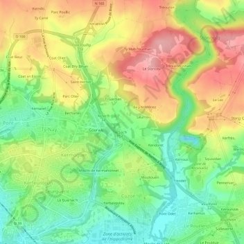 Topografische kaart Kerlic, hoogte, reliëf