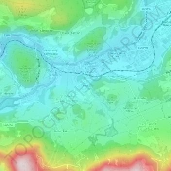 Topografische kaart Auer, hoogte, reliëf