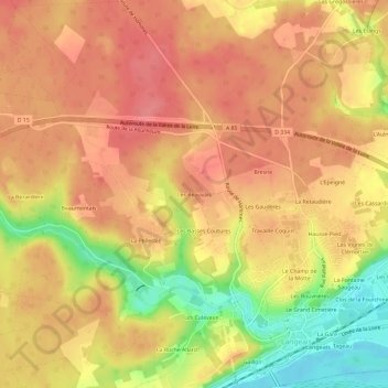 Topografische kaart Les Beauvais, hoogte, reliëf
