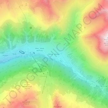 Topografische kaart Melag, hoogte, reliëf