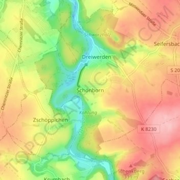 Topografische kaart Schönborn, hoogte, reliëf