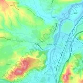 Topografische kaart Viveda, hoogte, reliëf