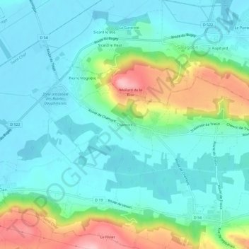 Topografische kaart Chamont, hoogte, reliëf