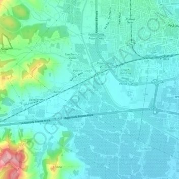 Topografische kaart San Pantaleo, hoogte, reliëf