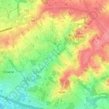 Topografische kaart Asbeek, hoogte, reliëf
