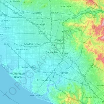 Topografische kaart Santa Ana, hoogte, reliëf