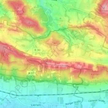 Topografische kaart Holperdorp, hoogte, reliëf