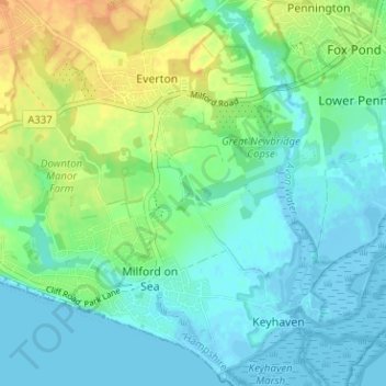 Topografische kaart Lymore, hoogte, reliëf