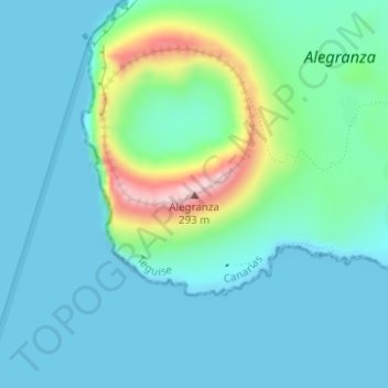 Topografische kaart Alegranza, hoogte, reliëf