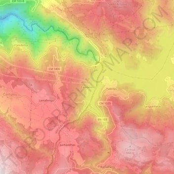 Topografische kaart Cambedo, hoogte, reliëf