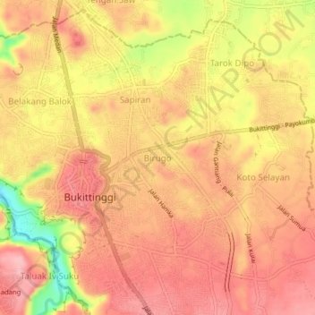 Topografische kaart Birugo, hoogte, reliëf