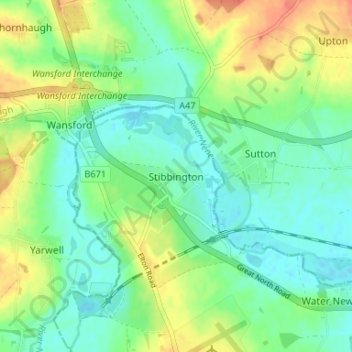 Topografische kaart Stibbington, hoogte, reliëf