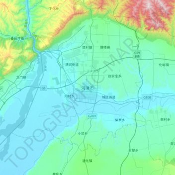 Topografische kaart Hejin, hoogte, reliëf