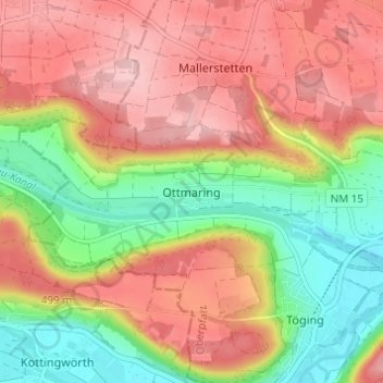 Topografische kaart Ottmaring, hoogte, reliëf