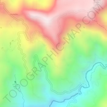 Topografische kaart Pueblo Hondo, hoogte, reliëf