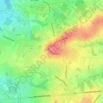 Topografische kaart Ledeberg, hoogte, reliëf