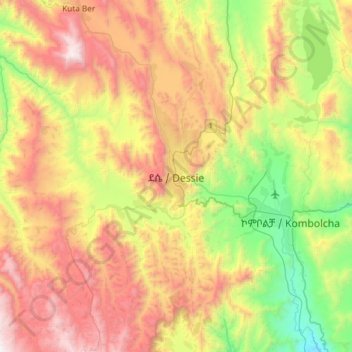 Topografische kaart ደሴ / Dessie, hoogte, reliëf